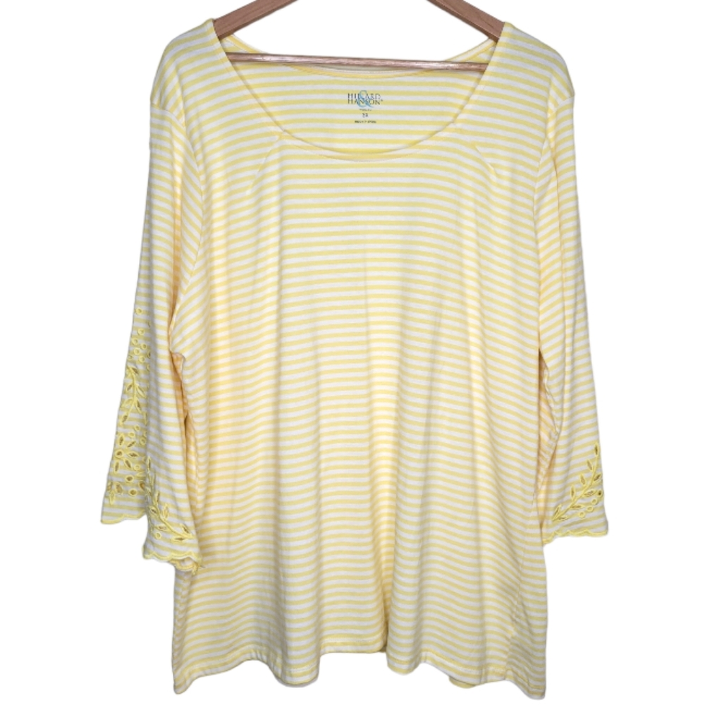 Hillary & Hanson Yellow Striped Top, Size 3X